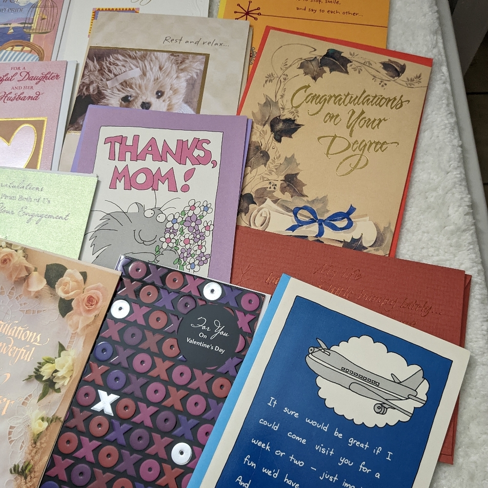 Lot of assorted occasion cards wrapping paper. Over 20 cards, over 10pks. paper